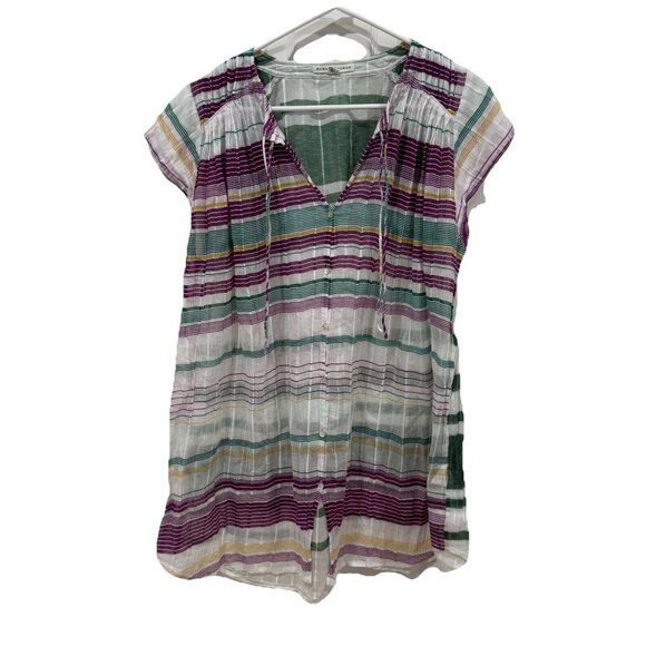 Burning Torch Blouse Size Xsmall Xs Top Shirt Striped‎ Multicolor Cotton - Picture 1 of 8